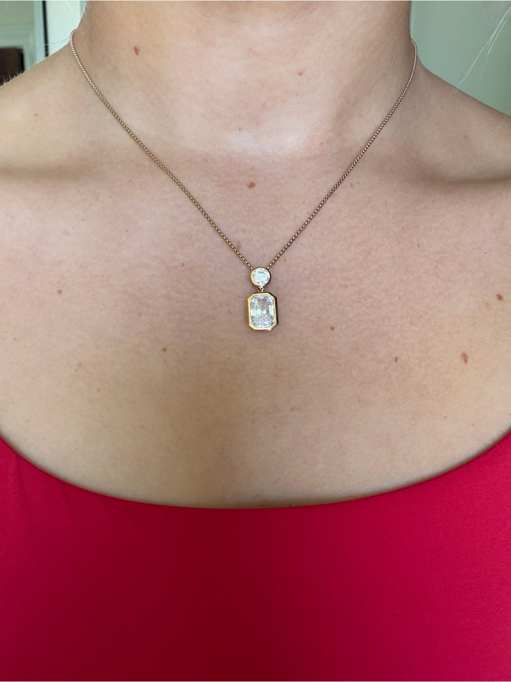 Gold-Tone Double Stone Pendant Necklace in Gold